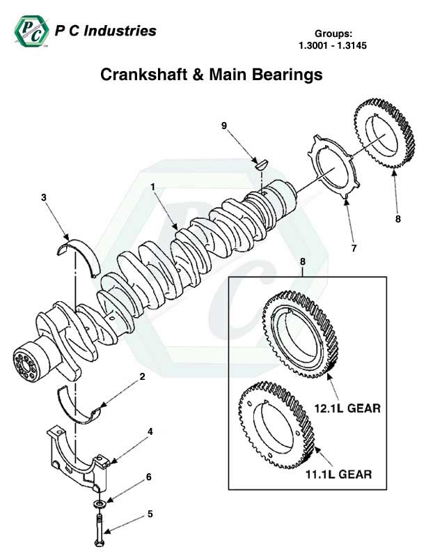 1.3001 - 1.3145 Crankshaft & Main Bearings.jpg - Diagram